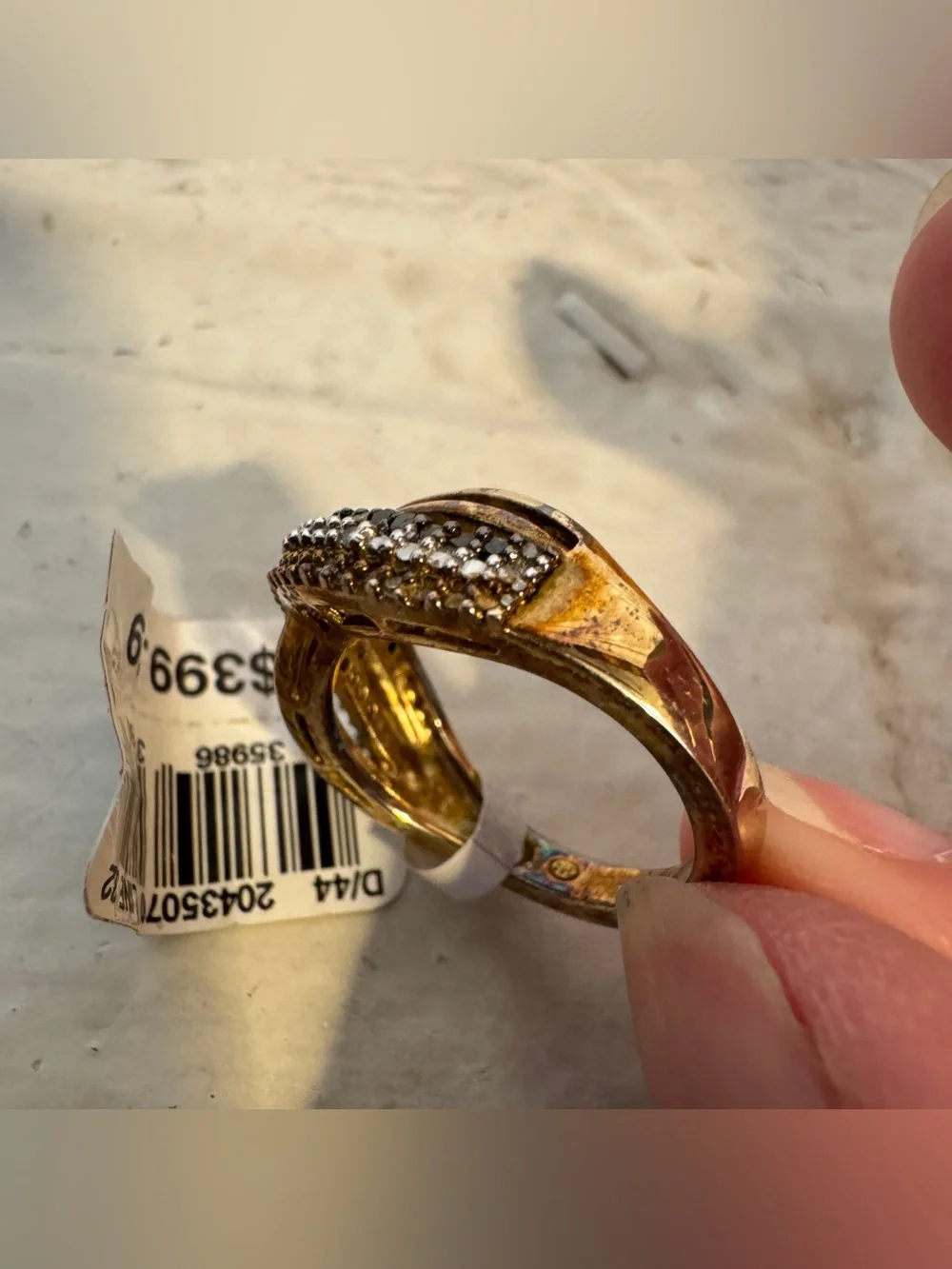 14K Gold Over Sterling Silver 1/3 CTW Brown Black White Diamond Crossover Ring
